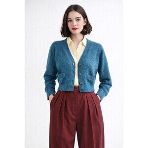 Kirkland Merino Wool Cardigan Womens L Blue Button Front Soft Knit